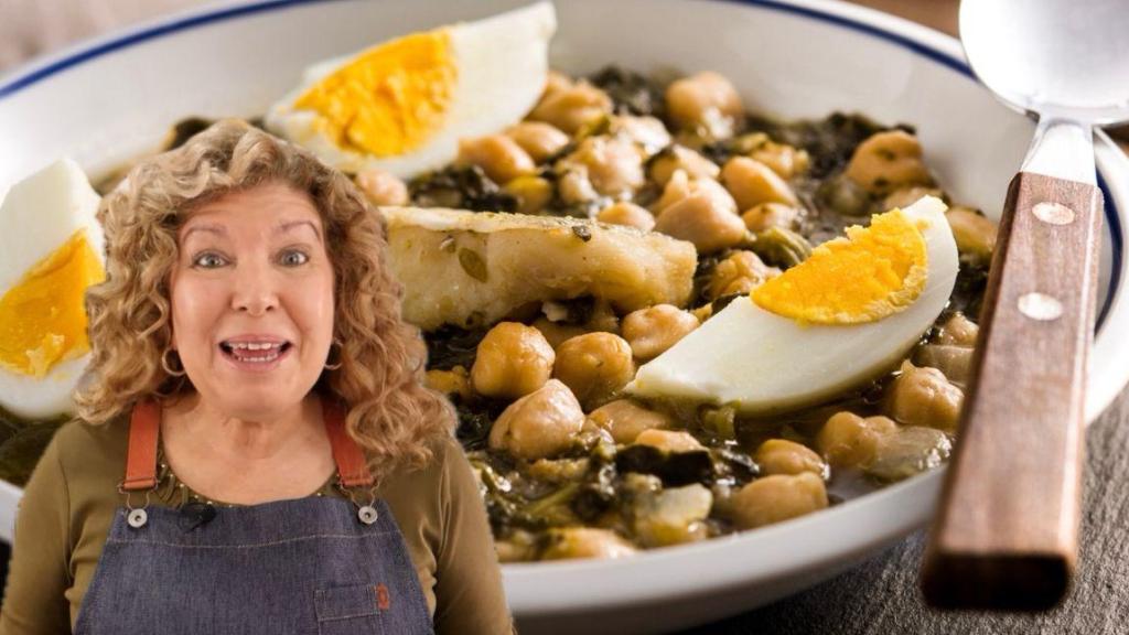Carmen junto a un plato de potaje de vigilia.