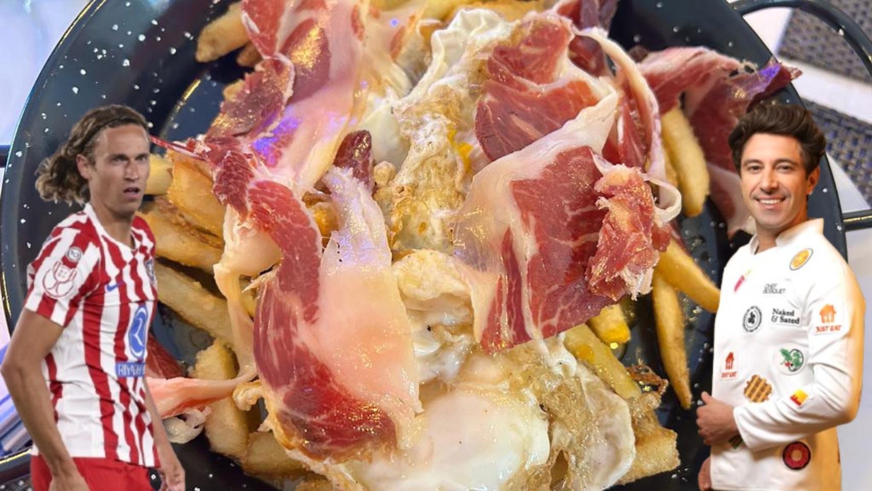 Montaje de Roberto y Marcos Llorente con huevos rotos con jamón