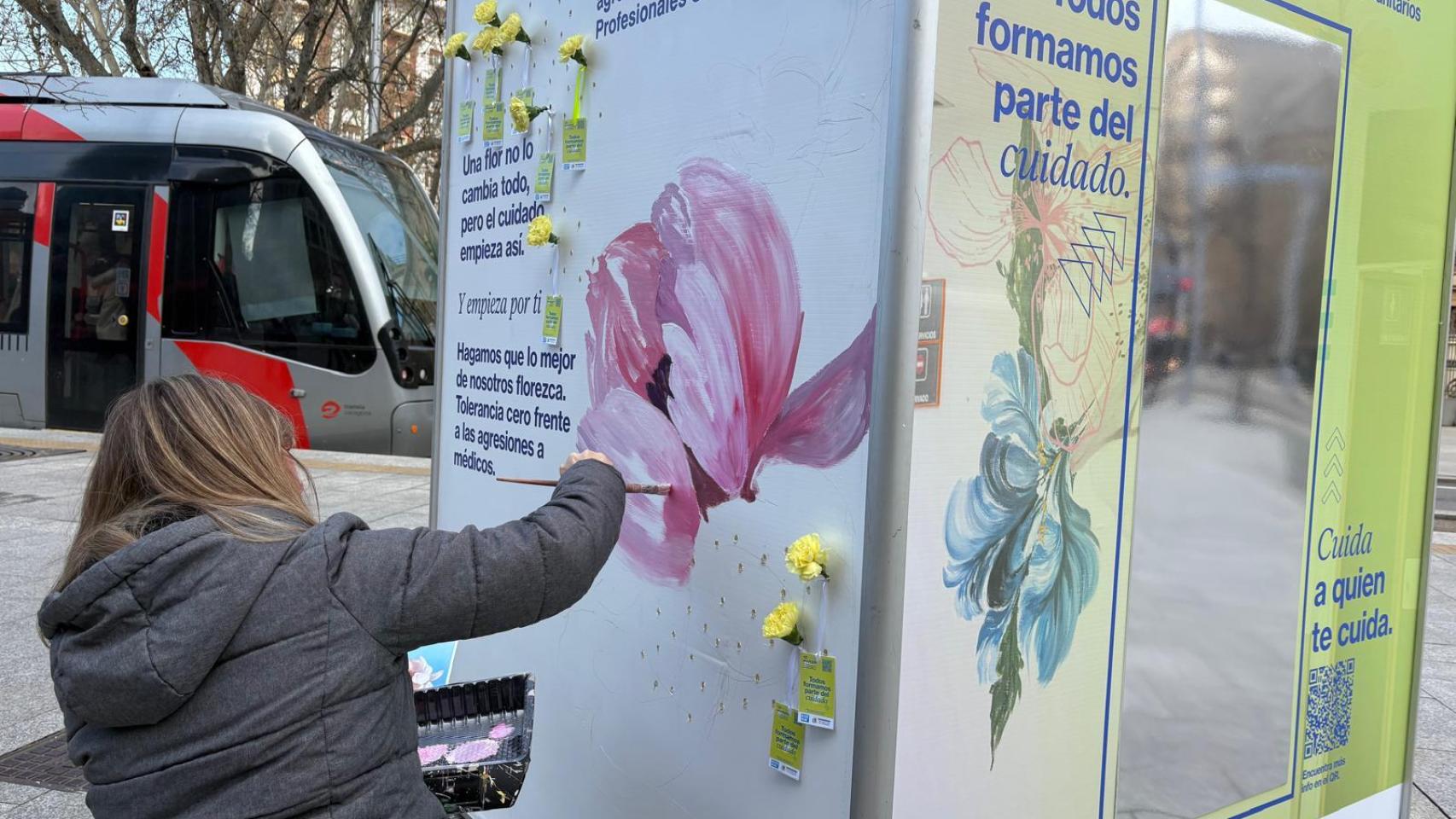 Arte en vivo en Zaragoza contra las agresiones a sanitarios