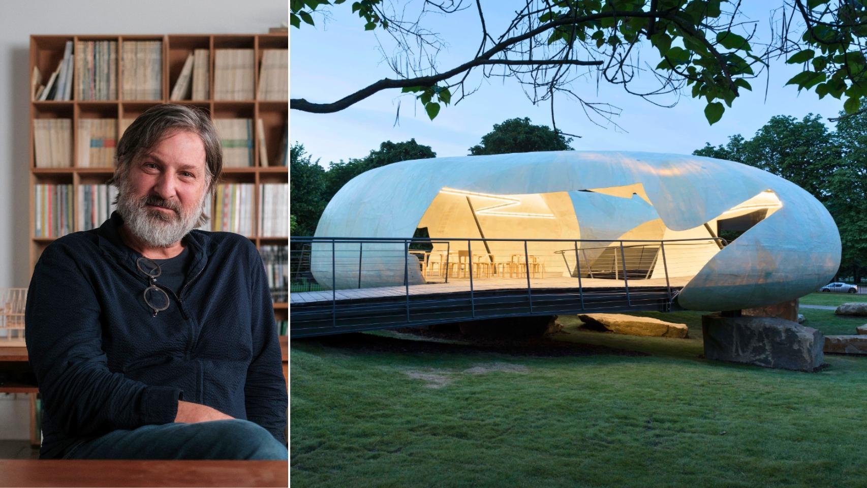 Smiljan Radic, Premio Pritzker 2026. A la derecha, pabellón de la Serpentine Gallery. Foto: Iwan Baan