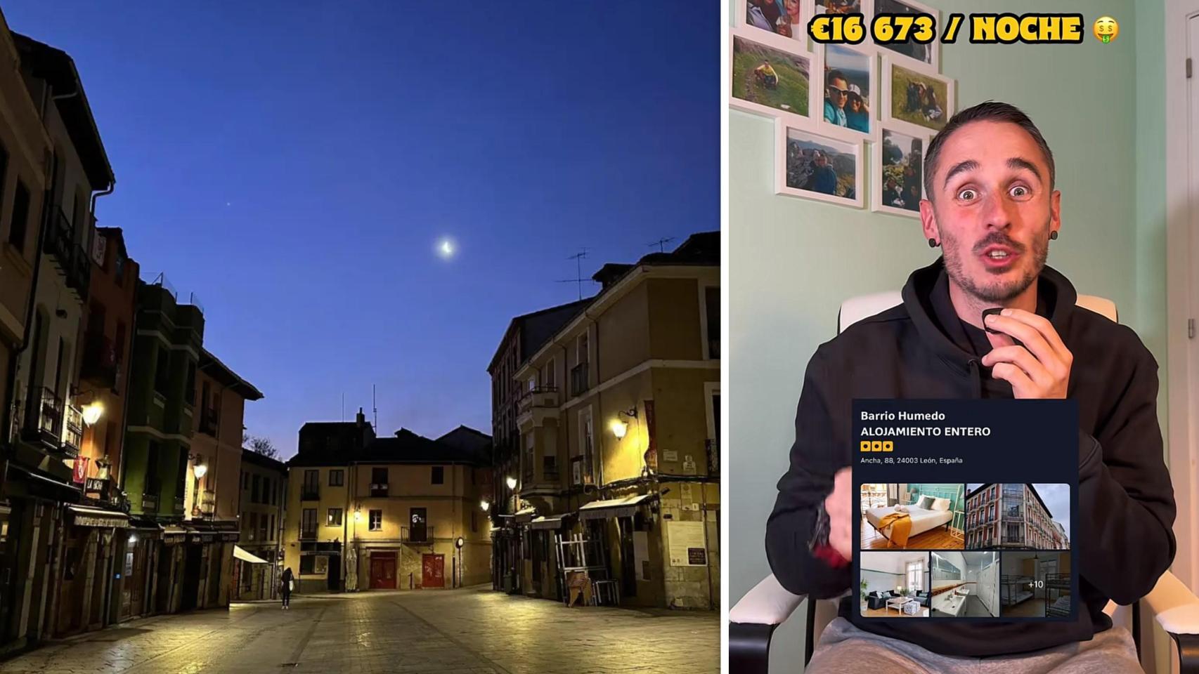 Imagen de archivo del Barrio Húmedo y del influencer leonés Iván Álvarez