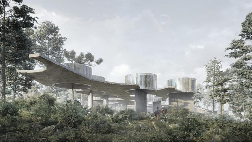 Proyección del futuro Solo Hotel diseñado por Smiljan Radic en Cretas (Teruel). Imagen: Solo Houses
