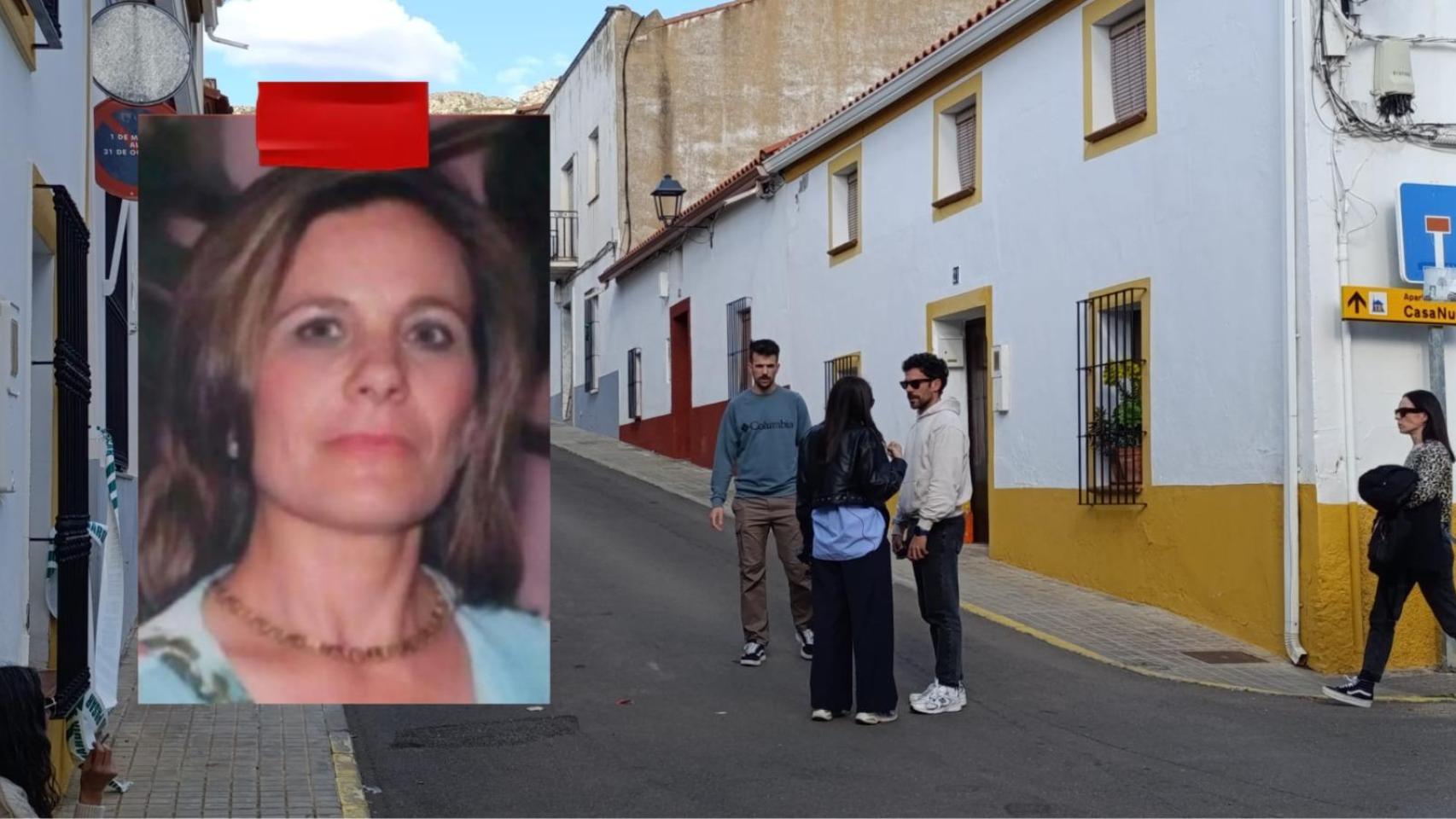 A la izquierda, una foto de Francisca cadenas, sobre una fotografía de sus dos hijos este jueves, en la calle donde vivió y apareció su cuerpo sin vida.