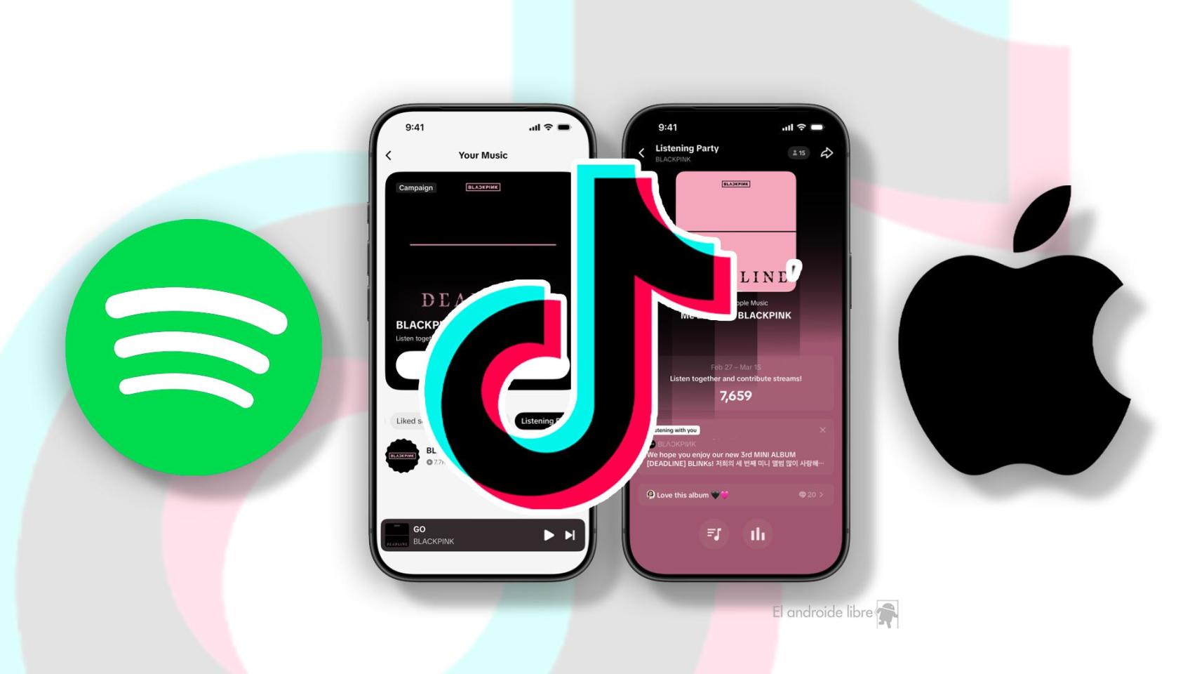 Fotomontaje inspirado en Apple Music y Spotify con TikTok