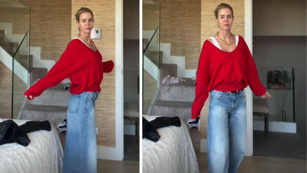 Amelia Bono, en sus redes sociales, con un jersey rojo de Zara.
