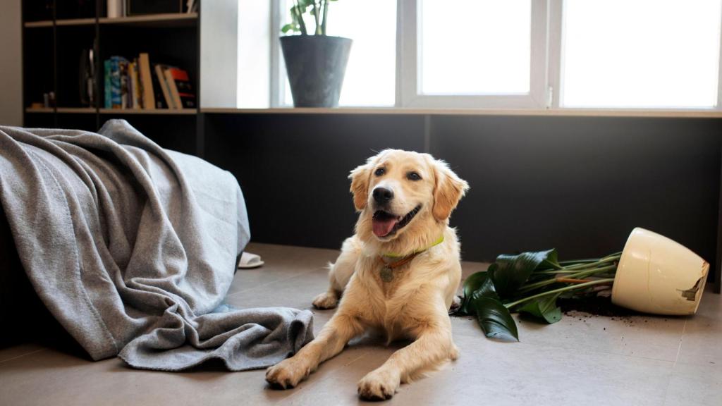 Perro Golden Retriever solo en casa