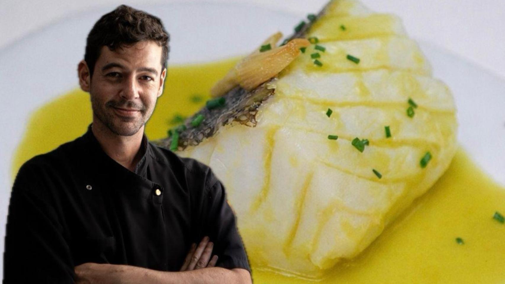 Diego Sánchez junto a un plato de pescado.