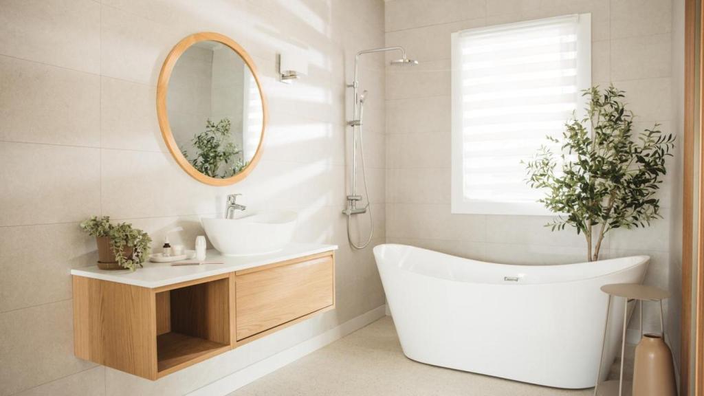 Baño con muebles elevados.