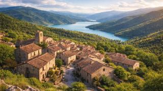 Vista panorámica de Berzosa de Lozoya, uno de los pueblos más bonitos de la Sierra Norte de Madrid.