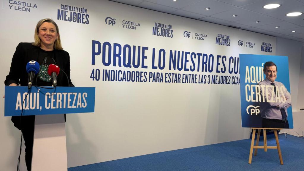 La directora de campaña del PPCyL, Isabel Blanco, durante la presentación del balance en la sede del partido en Valladolid