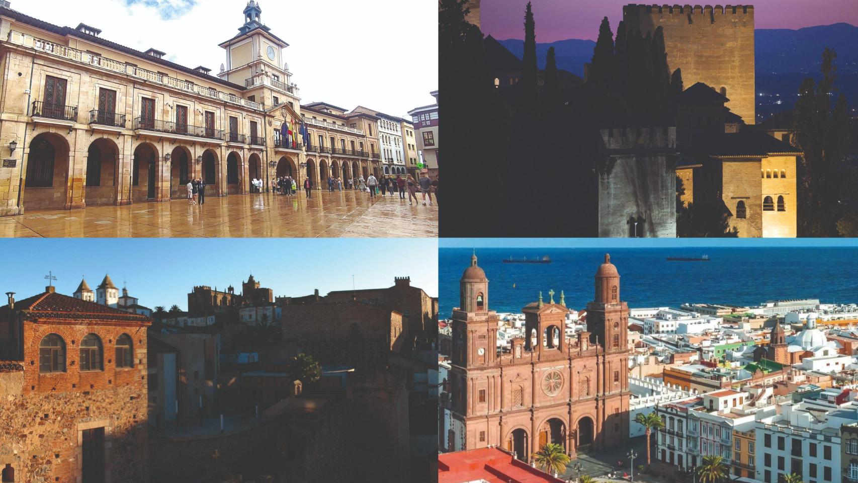 Oviedo, Granada, Cáceres, Las Palmas.