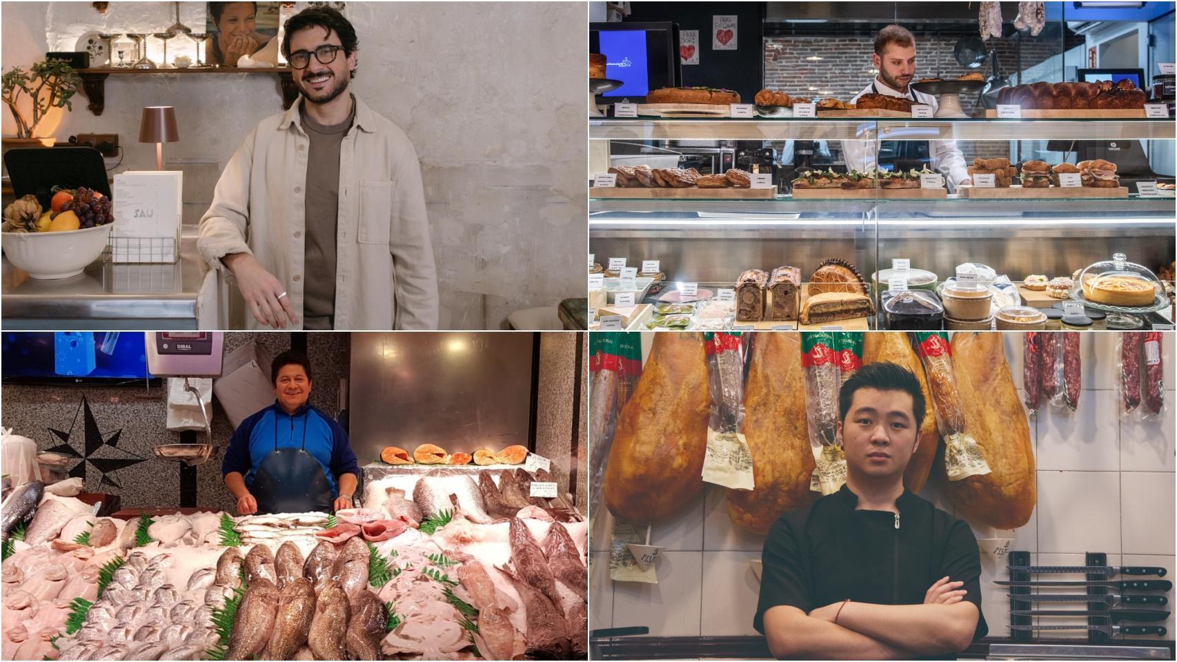 En orden de las agujas del reloj, el brasileño Wagner Rusca en su nuevo restaurante Sau; el francés Víctor Bergerot en LaCharcuterie; el ecuatoriano José Reyes en su pescadería; y Luis Huang en La Tasquita.