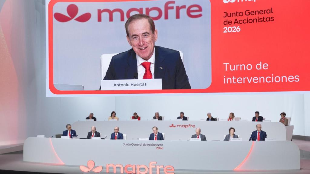 El presidente de Mapfre, Antonio Huertas durante la junta de accionista.