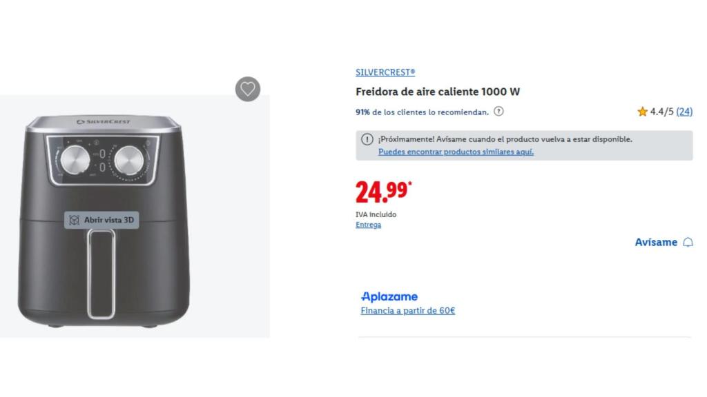 Freidora de aire caliente de 1.000 W