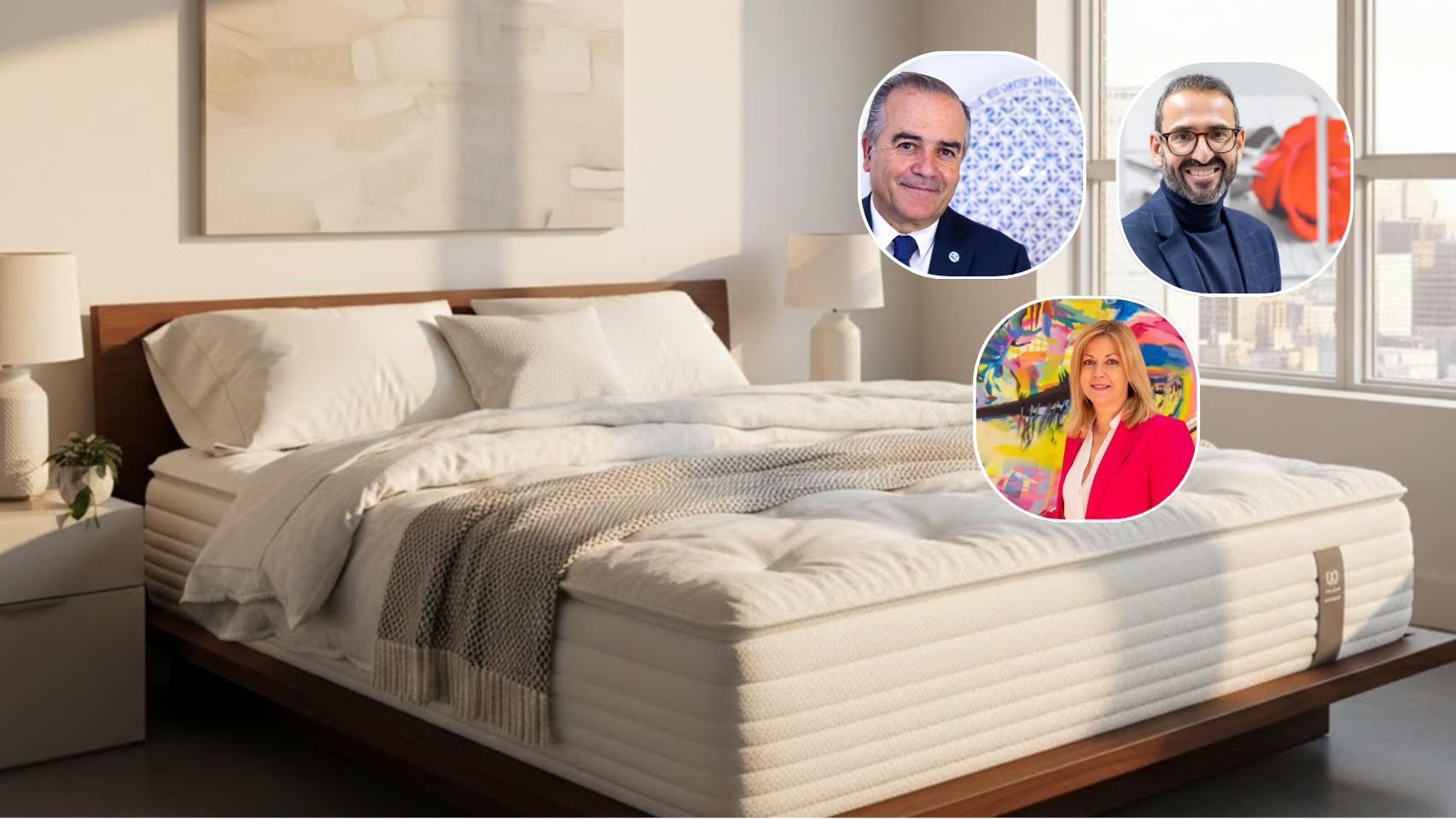 Montaje donde se observa una cama y la cara de tres políticos.