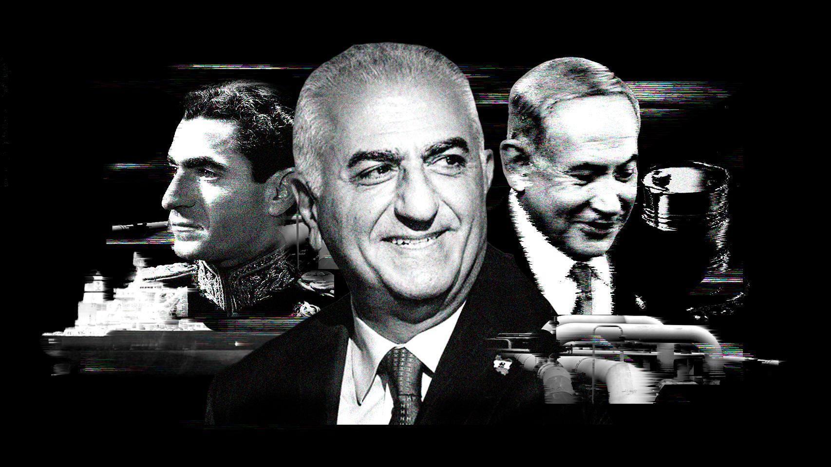 A la izquierda,  Mohammad Reza Pahleví, último sha de Irán; en el centro, su hijo Reza Pahlaví; y, a la derecha, Benjamin Netanyahu, primer ministro de Israel.