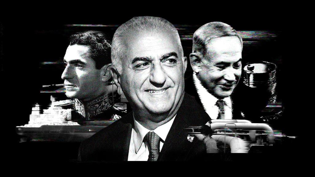 A la izquierda,  Mohammad Reza Pahleví, último sha de Irán; en el centro, su hijo Reza Pahlaví; y, a la derecha, Benjamin Netanyahu, primer ministro de Israel.