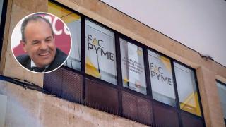 El presidente de Facpyme Alicante, Carlos Baño, y una imagen de la sede de la organización empresarial