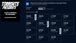 Captura de la página de Cinesa