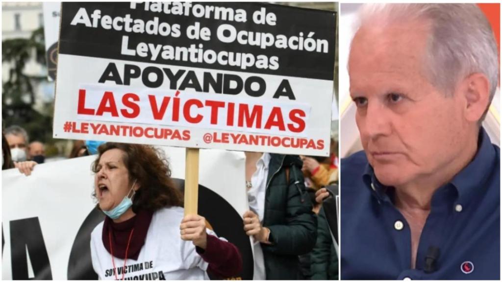 Una mujer en una manifestación de la Plataforma Afectados por la Ocupación y Carmelo Sevilla, portavoz y afectado.