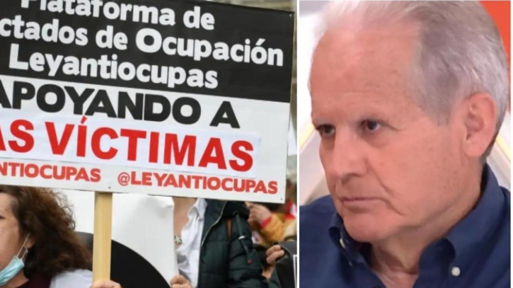 Una mujer en una manifestación de la Plataforma Afectados por la Ocupación y Carmelo Sevilla, portavoz y afectado.