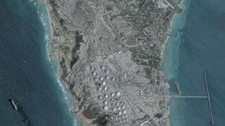 A satellite image shows an oil terminal on Jark Island.