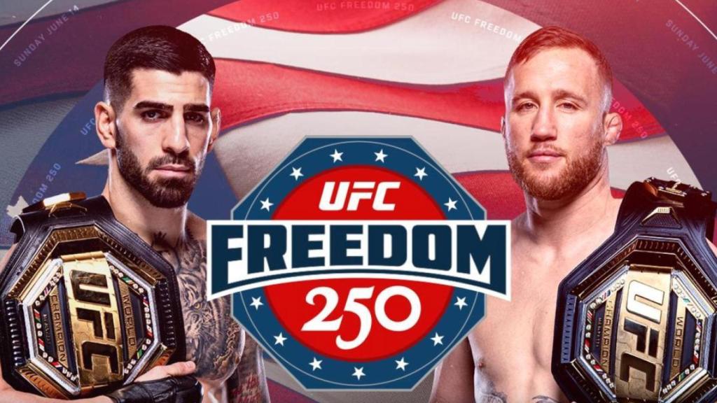 Ilia Topuria y Justin Gaethje, en el cartel promocional de UFC 250 Freedom