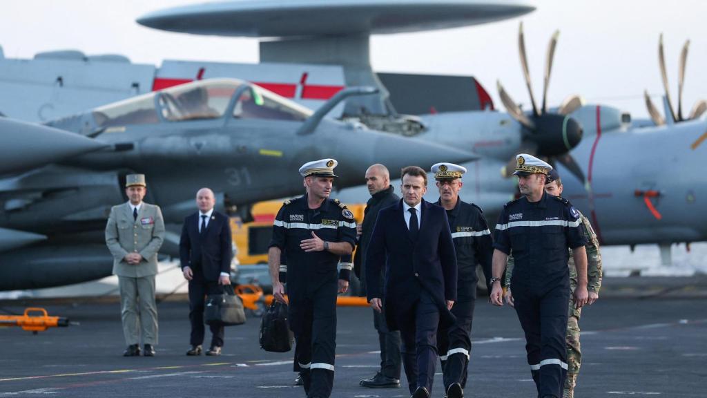 French President Emmanuel Macron visits the French aircraft carrier Charles de Gaulle.