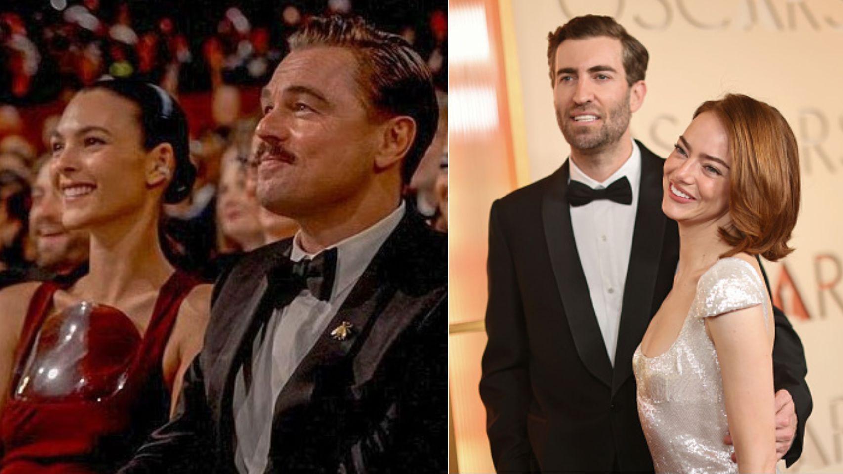 Leonardo DiCaprio junto a su pareja, Vittoria, en un fotomontaje con Emma Stone y Dave McCary.