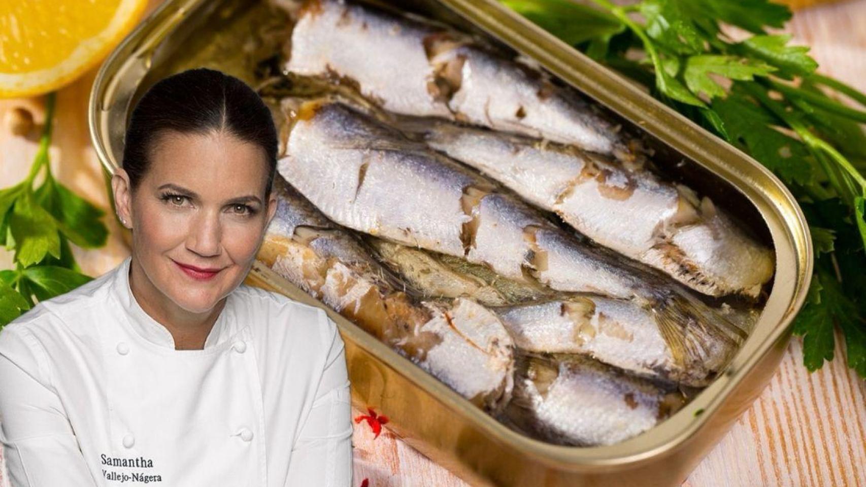 Samantha Vallejo-Nágera junto a una lata de sardinas.