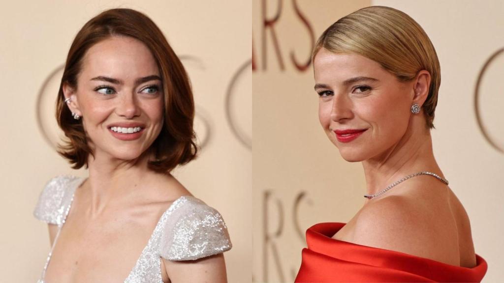 Las actrices Emma Stone y Jessie Buckley, en la alfombra roja de la ceremonia.