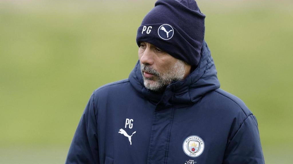 Pep Guardiola, en un entrenamiento del Manchester City