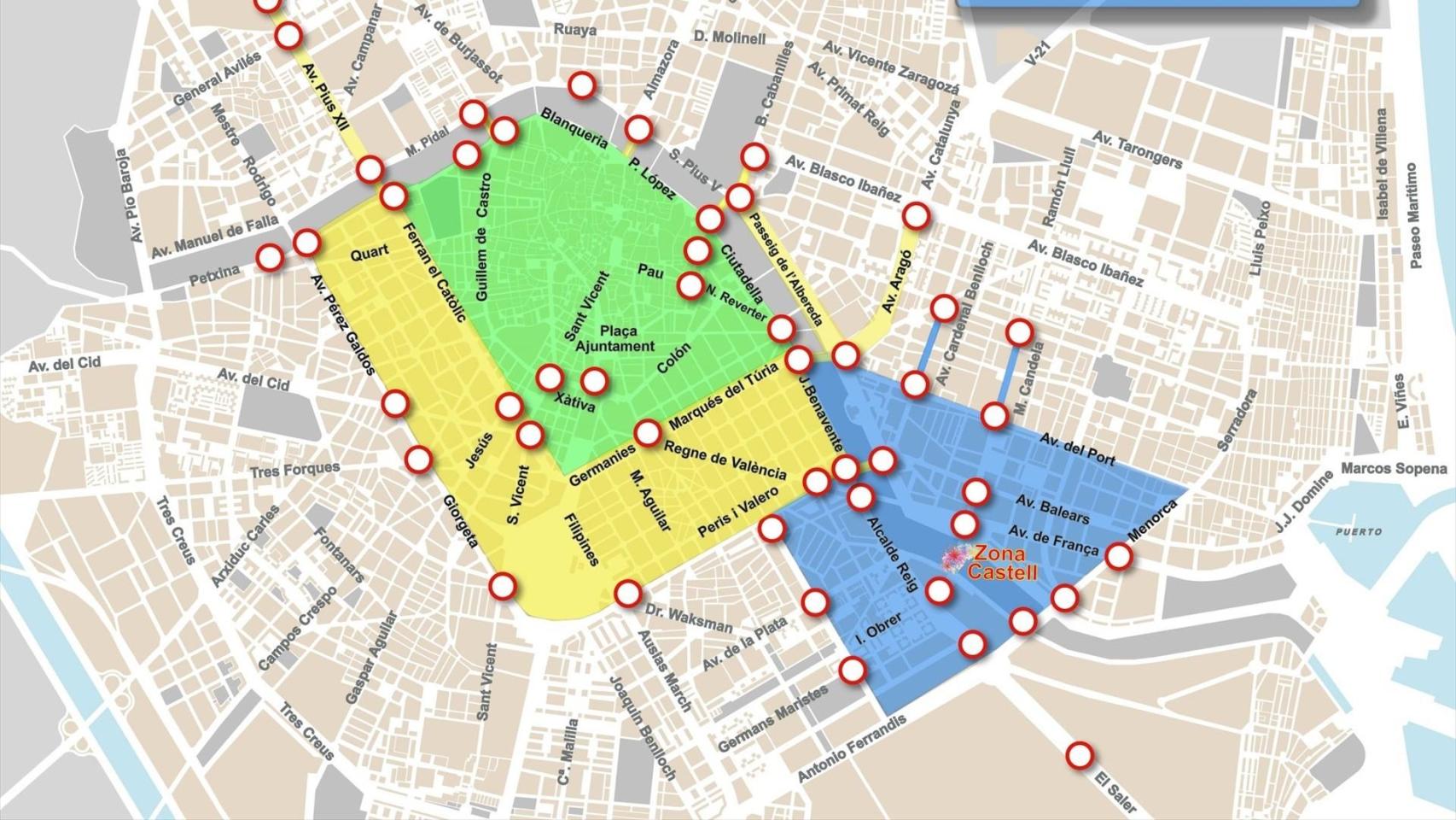 Plano de cortes en el Ayuntamiento de Valencia. EE
