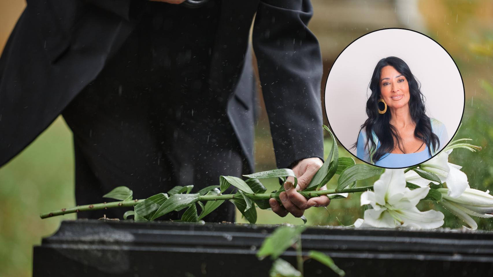 Un montaje con la imagen de un funeral y la notaria María Cristina.