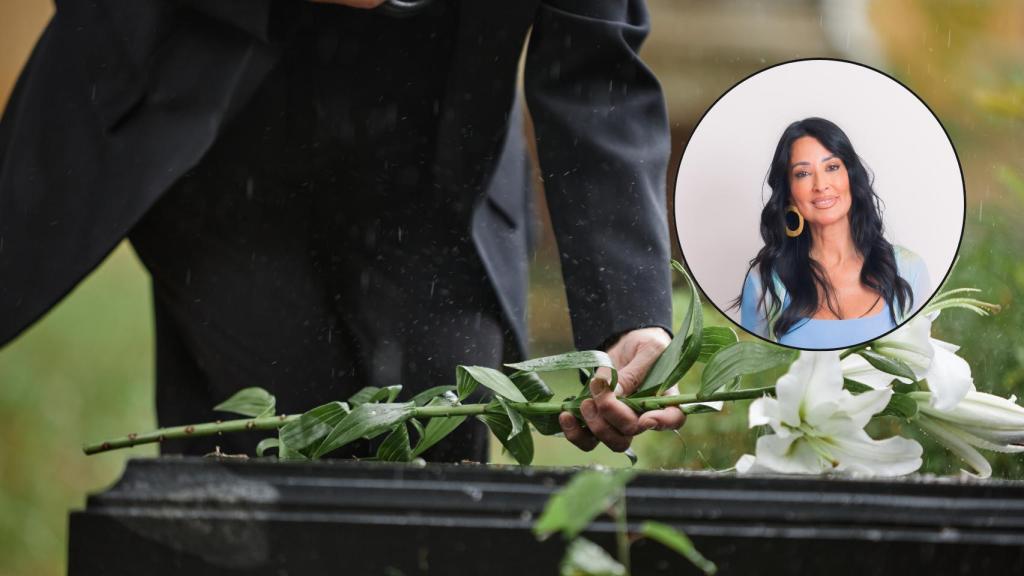 Un montaje con la imagen de un funeral y la notaria María Cristina.