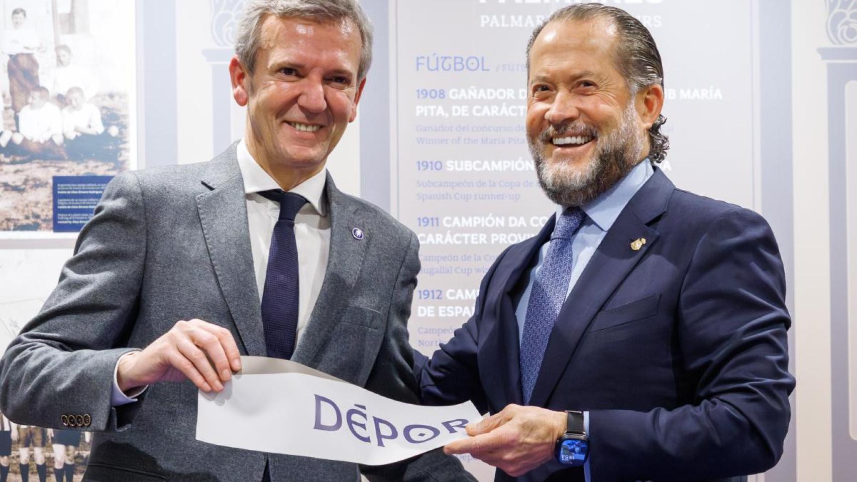 Alfonso Rueda junto al presidente del Dépor, Juan Carlos Escotet.