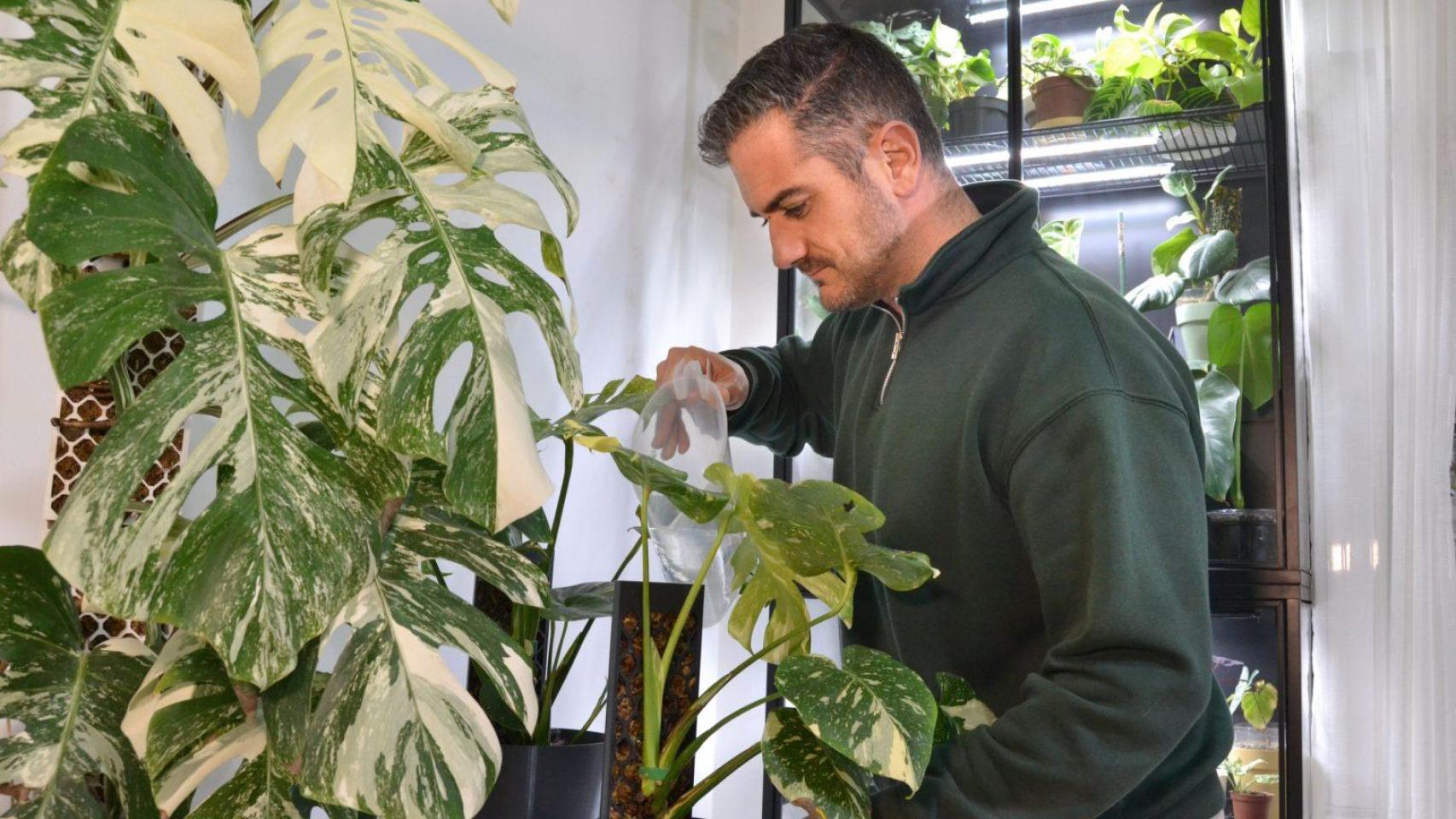 José Armando con sus plantas.