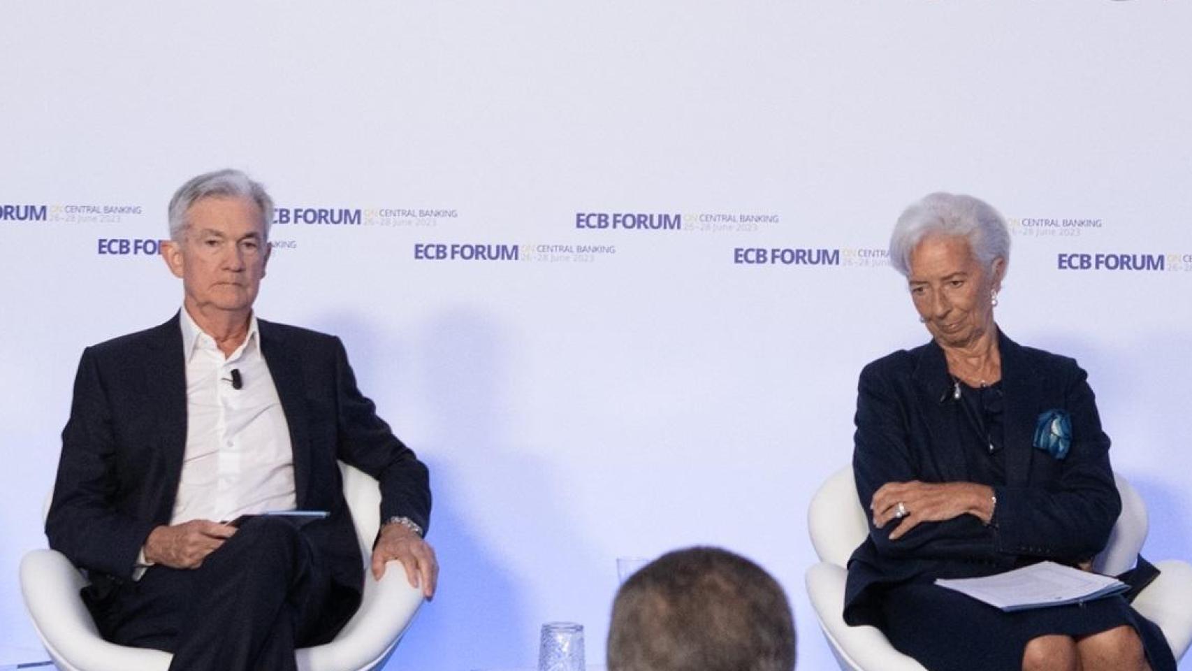 Jerome Powell, presidente de la Fed y Christine Lagarde, presidenta del BCE.