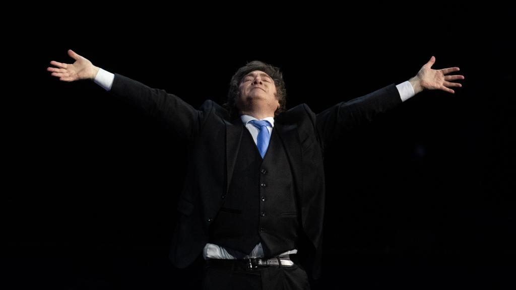Javier Milei durante el acto de clausura del Madrid Economic Forum, en el Palacio de Vistalegre.