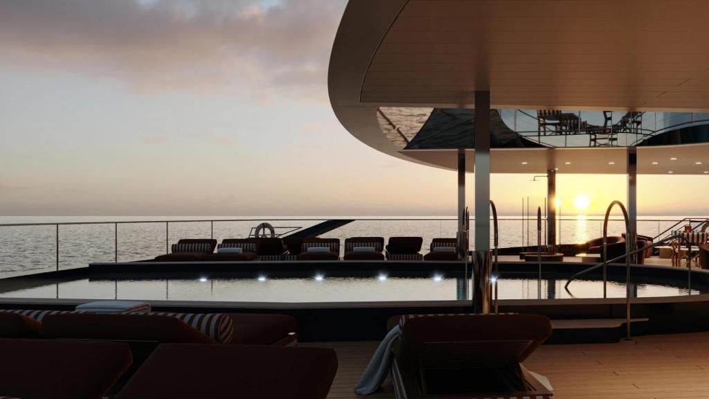 Diseño de una de las piscinas exteriores del Orient Express Corinthian.