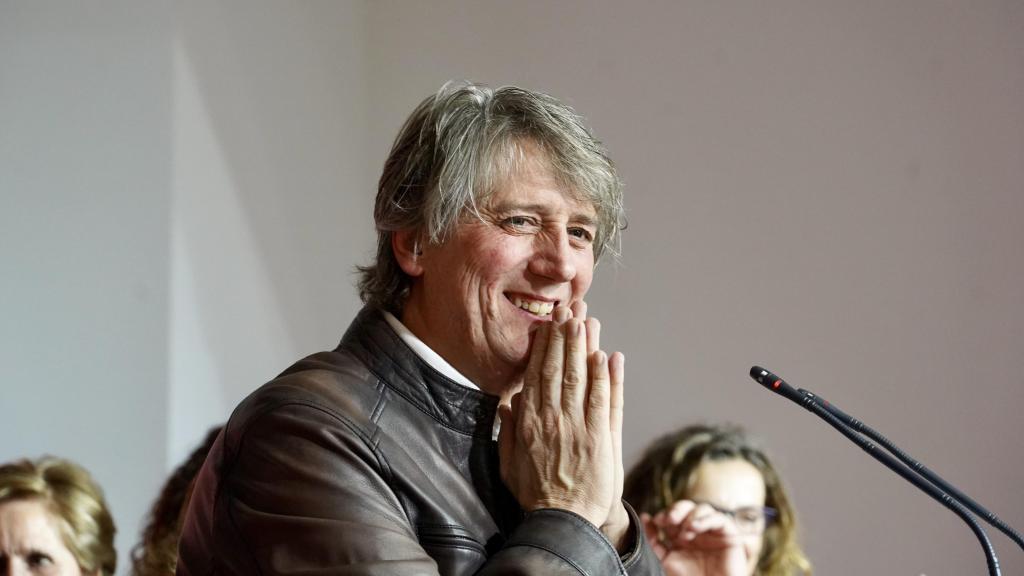 El secretario general del PSOE de Castilla y León y candidato socialista a la Presidencia de la Junta, Carlos Martínez, durante la noche electoral de este domingo