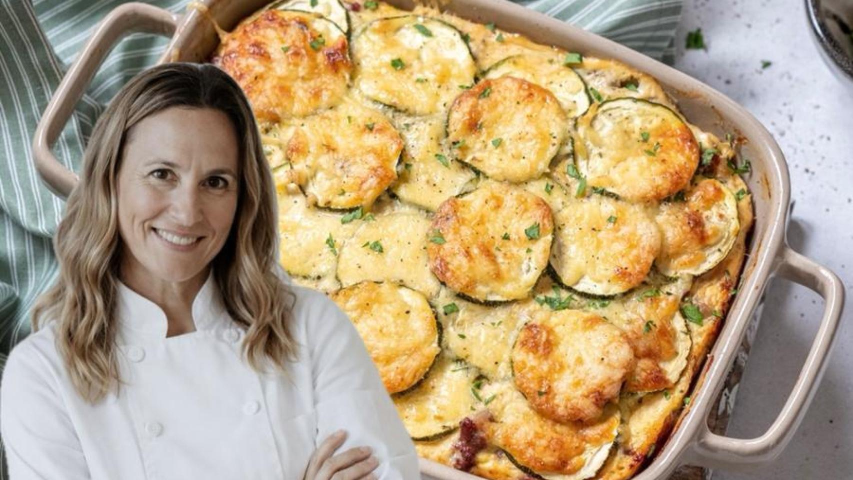 Sara Tejerina junto a un plato de falsa lasaña de calabacín.