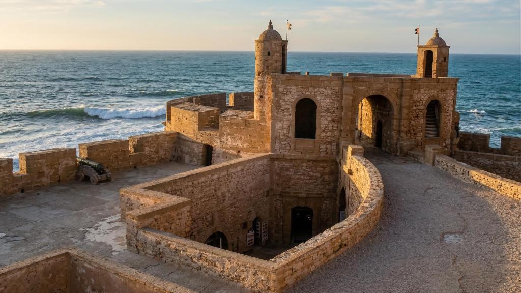 Las murallas Skala de la Ville, en Essaouira (Marruecos).