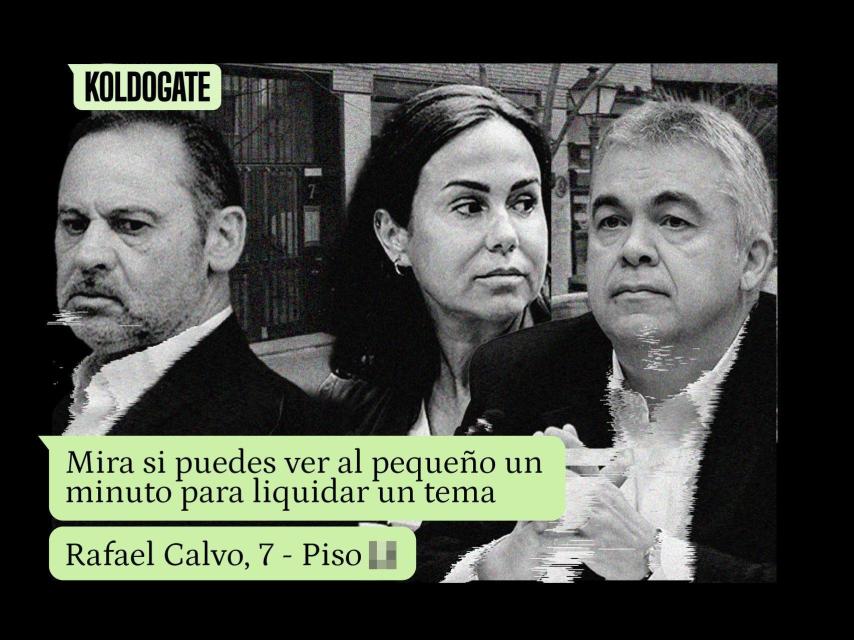 José Luis Ábalos, Isabel Pardo de Vera y Santos Cerdán, junto a mensajes del KoldoGate