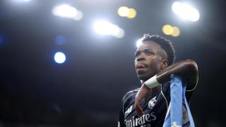 Vinicius celebra su gol en el Etihad Stadium ante el City.