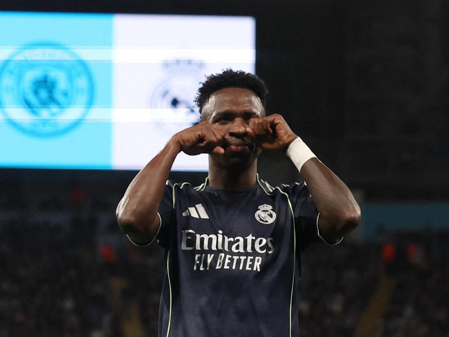 Celebración de Vinicius en el primero de los dos goles que marcó ante el Manchester City.