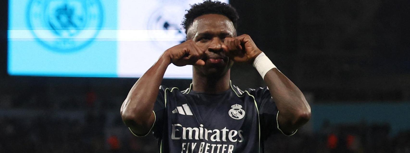 Celebración de Vinicius en el primero de los dos goles que marcó ante el Manchester City.