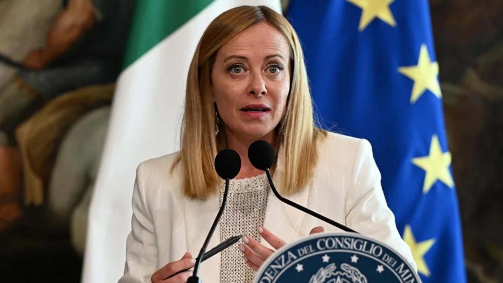 La primera ministra italiana, Giorgia Meloni, durante una rueda de prensa en el Palacio Chigi en Roma, Italia.