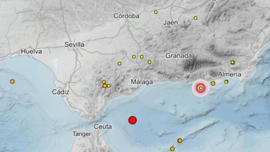Imagen del punto en el que se ha producido el terremoto en el mar de Alborán.