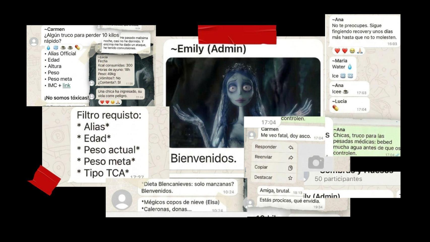 Los mensajes reproducidos en esta pieza son reales y forman parte de un grupo activo en WhatsApp. Han sido editados para preservar la identidad de sus integrantes: se han modificado nombres, eliminado números de teléfono y ajustado levemente algunos fragmentos sin alterar su sentido original.